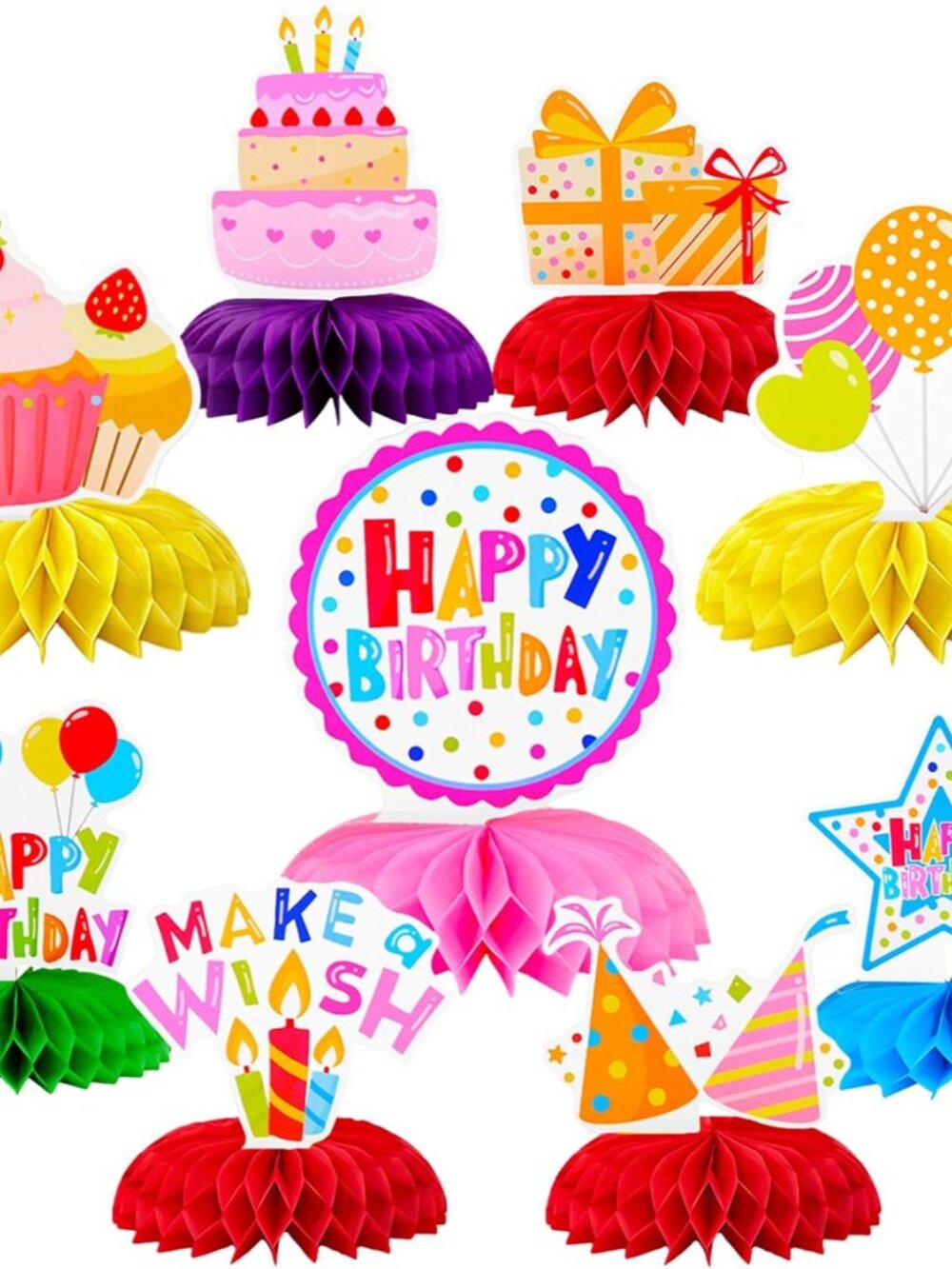 9 Pcs Happy Birthday Decorations Honeycomb Table Decoration Centerpieces